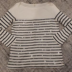 J Crew Factory Sequin Stripe Boatneck Tee